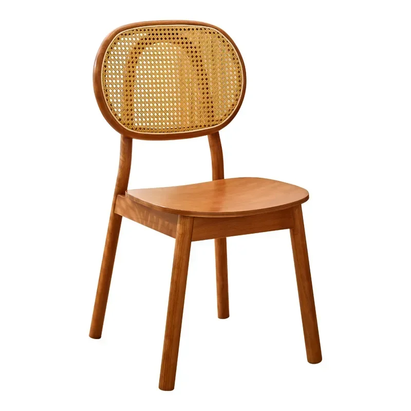 FULLLOVE Nordic Casual Backrest Rattan Chair Designer Creative Solid Wood Dining Chair Balcony Restaurant Simple Rattan Chair