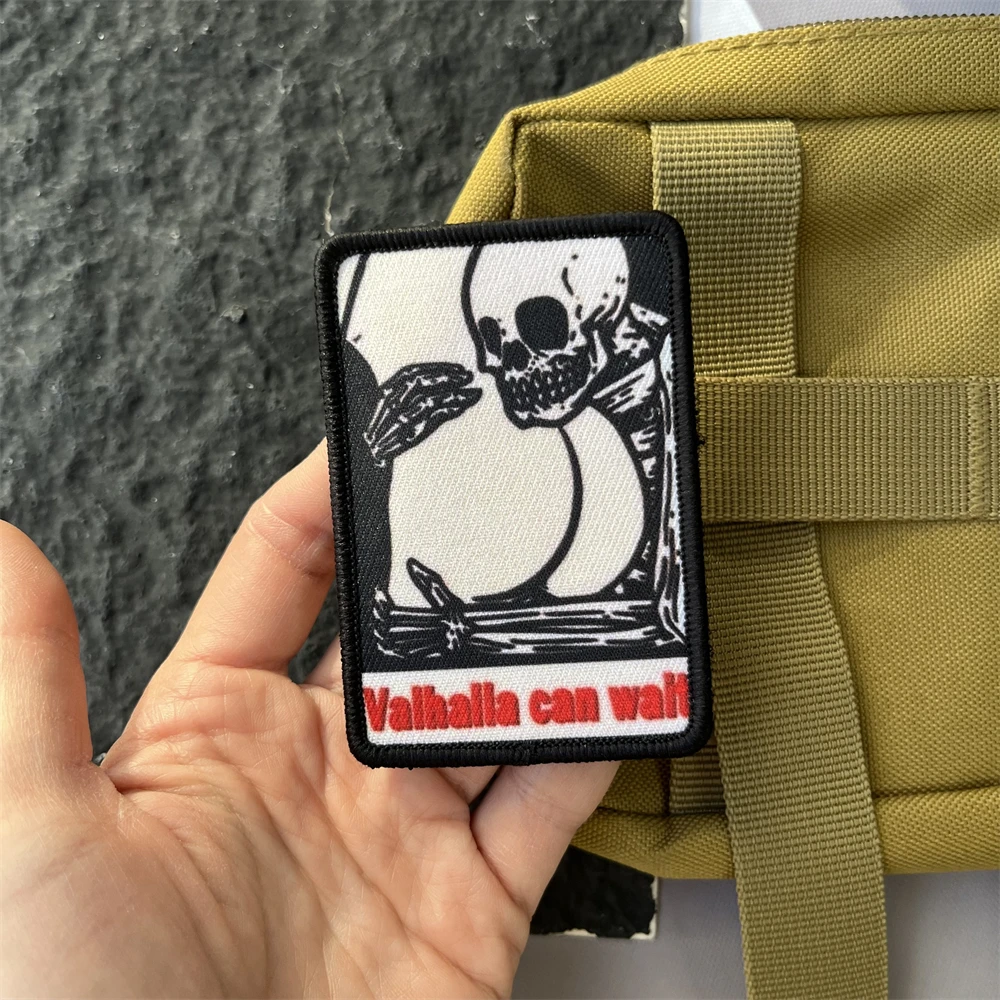 Valhalla Can Wait Morale Tactical Patch Skeletons and Nudes Printed Hook Loop Armband Military Backpack Decoration Sticker