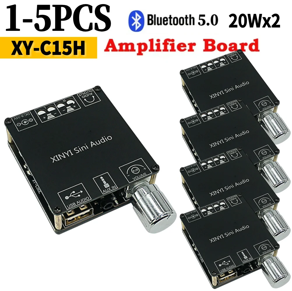 1-5PCS XY-C15H 20Wx2 Bluetooth 5.0 Wireless Audio Digital Power amplifier Stereo board Stereo Subwoofer Amplifier Board Speaker