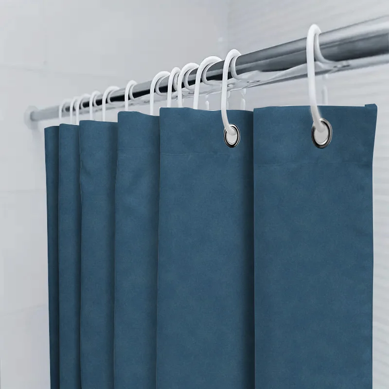 Luxury Bath Shower Curtain Dark Blue Suede Fabric Premium Waterproof Bathroom Decor Heavy Duty Hooks Included (180x243cm) - view 5