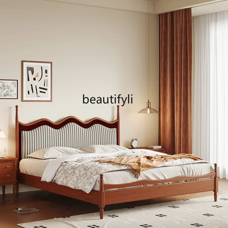 

French Retro Solid Wood Bed 1.5 M 1.8 M Modern Minimalist Master Bedroom Soft Cushion Double Bed Marriage Bed