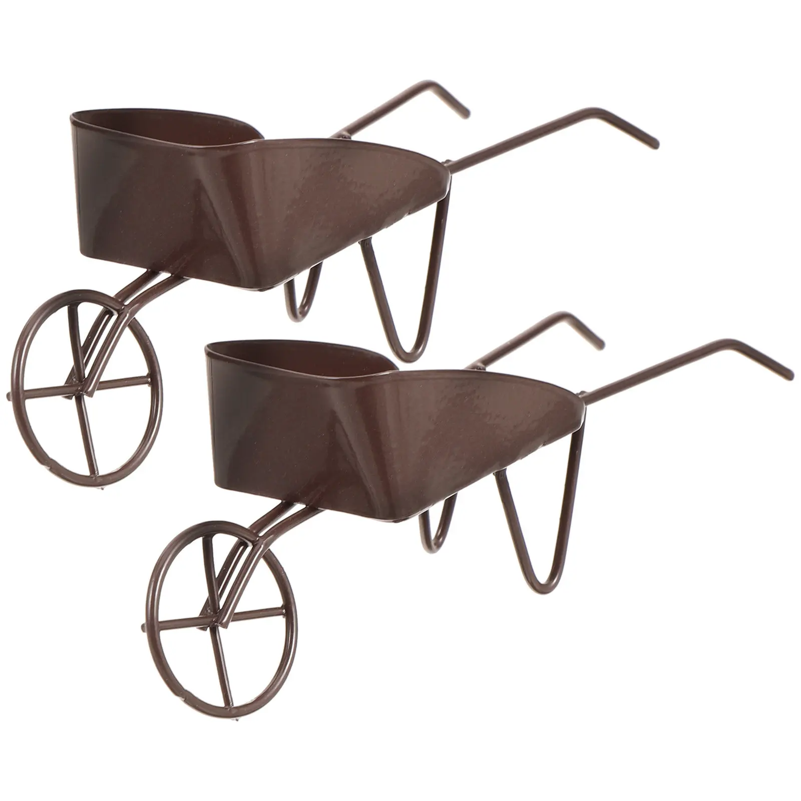 

2pcs Miniature Vintage Wheelbarrows Metal Tiny Barrows for Dollhouse Micro Landscape Props Deep Brown Color 2 Pieces