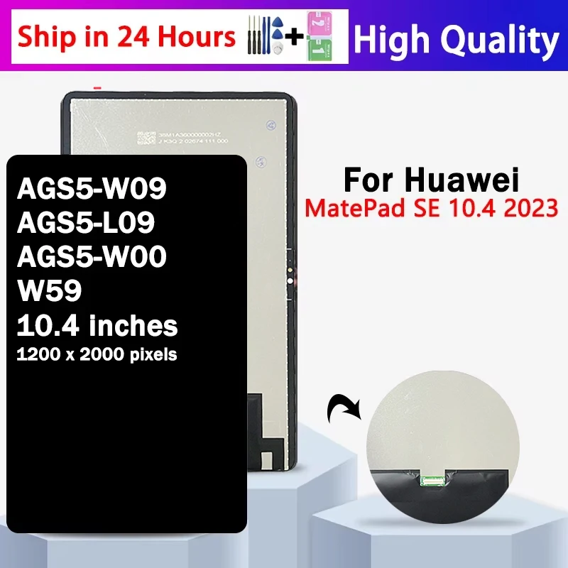 

Протестированный ЖК-дисплей для Huawei MatePad SE 10,4 AGS5-W09 AGS5-L09 AGS5-W00 W59 ЖК-дисплей с цифровым преобразователем сенсорного экрана в сборе