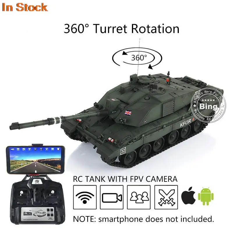 Heng Long 1/16 FPV Camera 7.0 Challenger II RTR RC Tank 3908 360° Turret Steel Gearbox BB Smoking Army Toys Infrared TH17746