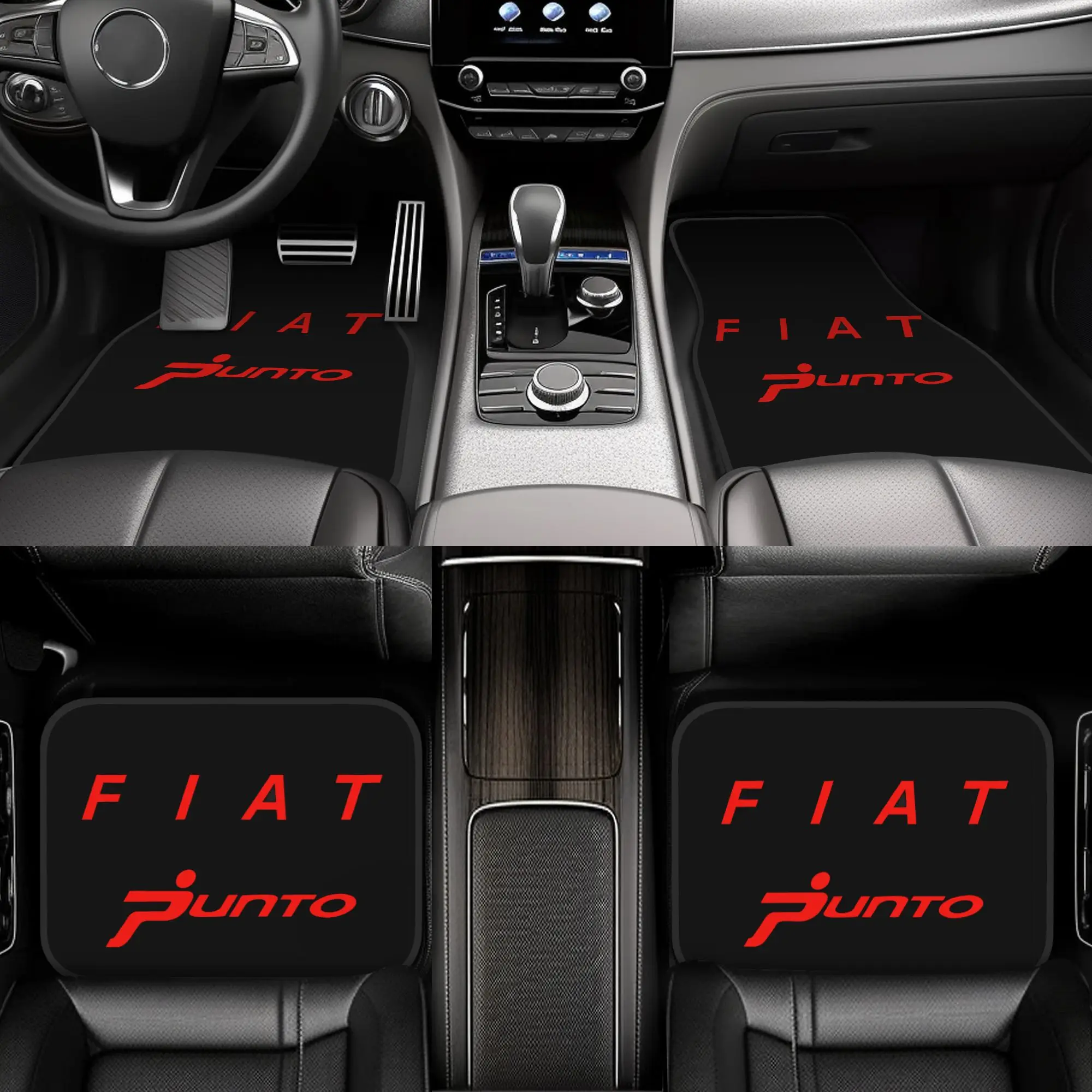 4pcs Set For FIAT PUNTO Letters Logo Print Printed Car Mats - Front And Rear Seat Protectors, Suitable For All Models, Universal