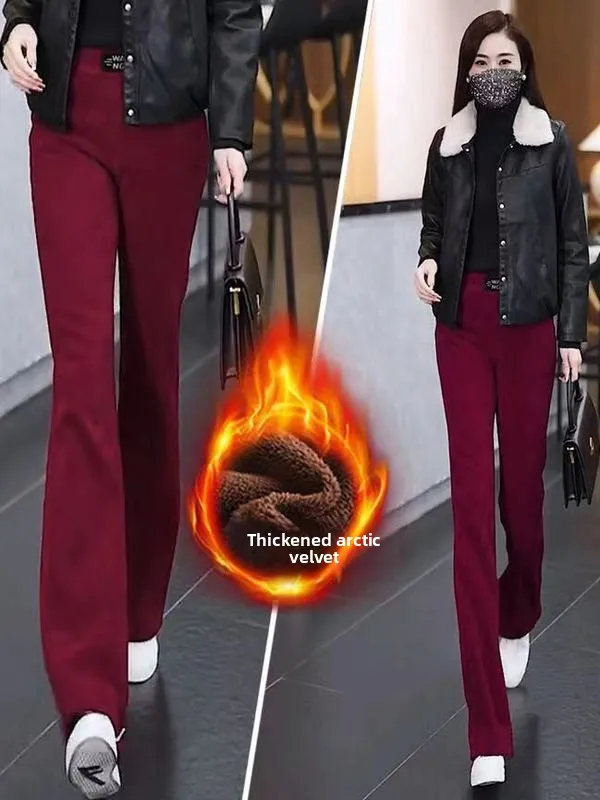 

Winter Thiened Fce Lined Flared Pants for Middle-Aged And ly Women Casual Lengthened Sports Leisure Wide Leg Trousers