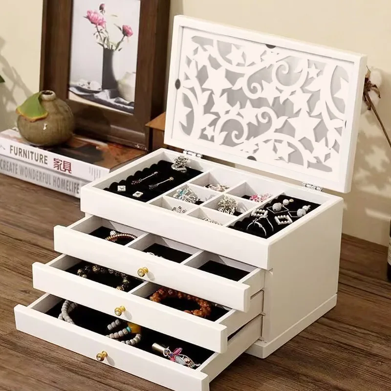 

Шкатулка для драгоценностей из цельного дерева, большая вместимость с замком, китайские классические серьги-гвоздики, ожерелье для хранения B ox, свадебная шкатулка для драгоценностей