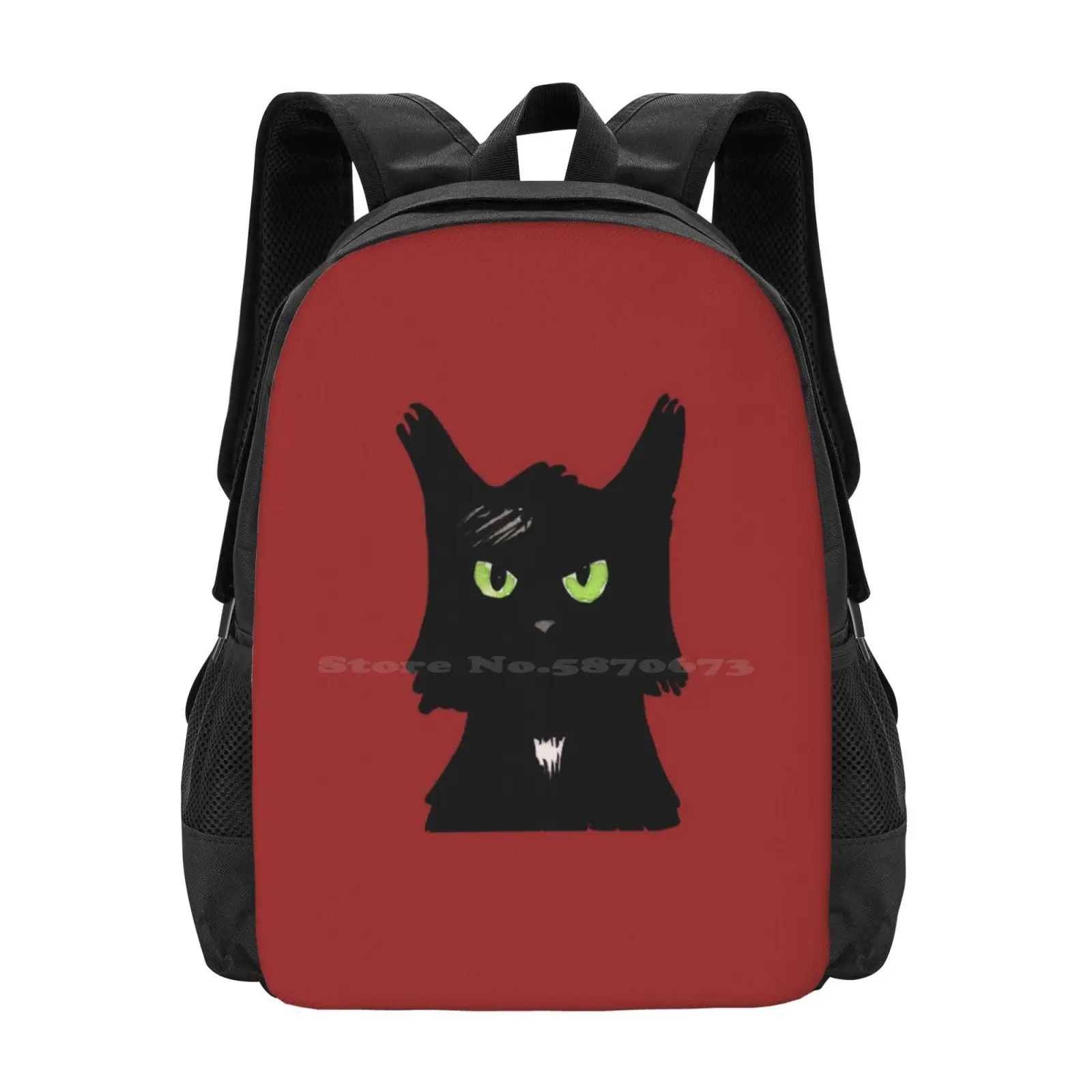 Chat Porte-Bonheur//Lucky Black Cat Bag Mochila para hombres, mujeres, niñas, adolescentes, gato negro, gato de la suerte, animales, retrato de tinta negra