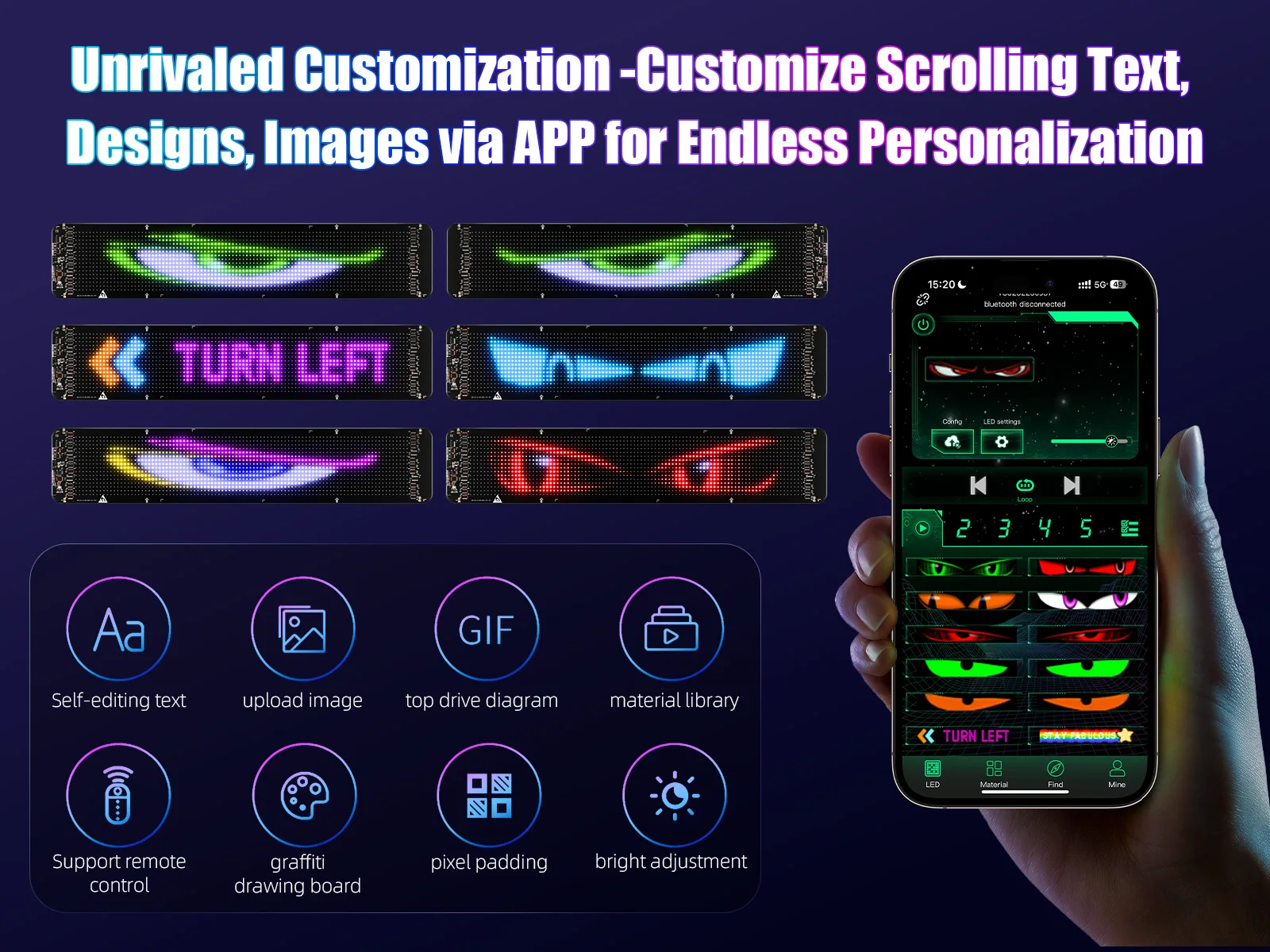 LED Matrix Pixel Panel Truck Demon Eye Night Light APP Bluetooth-Compatible DIY Programmable Flexible For Car Accessories