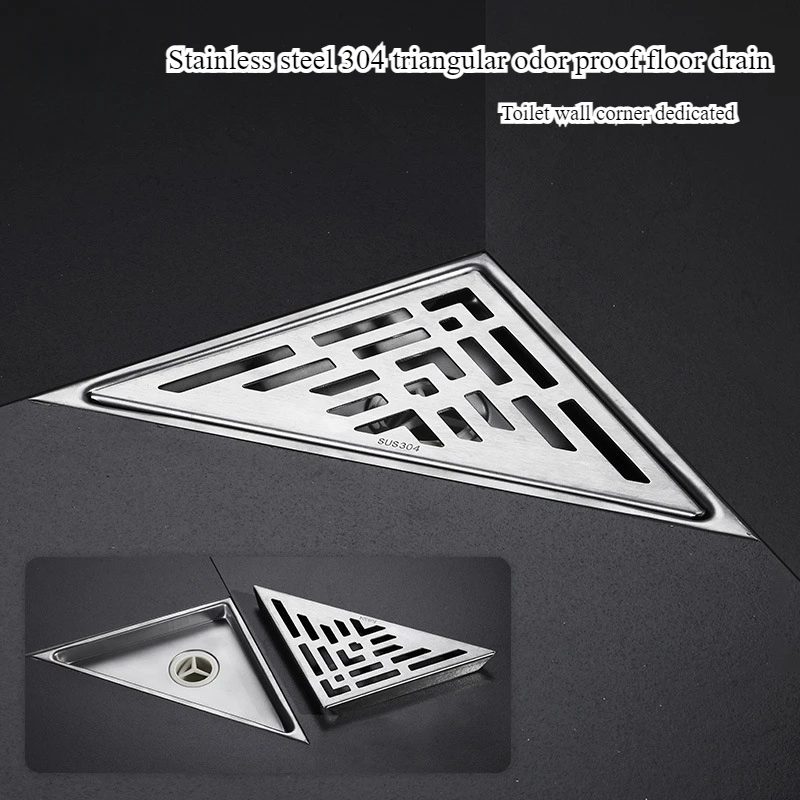 

Bathroom wall corner floor drain, hotel floor drain, stainless steel 304 triangular anti odor floor drain