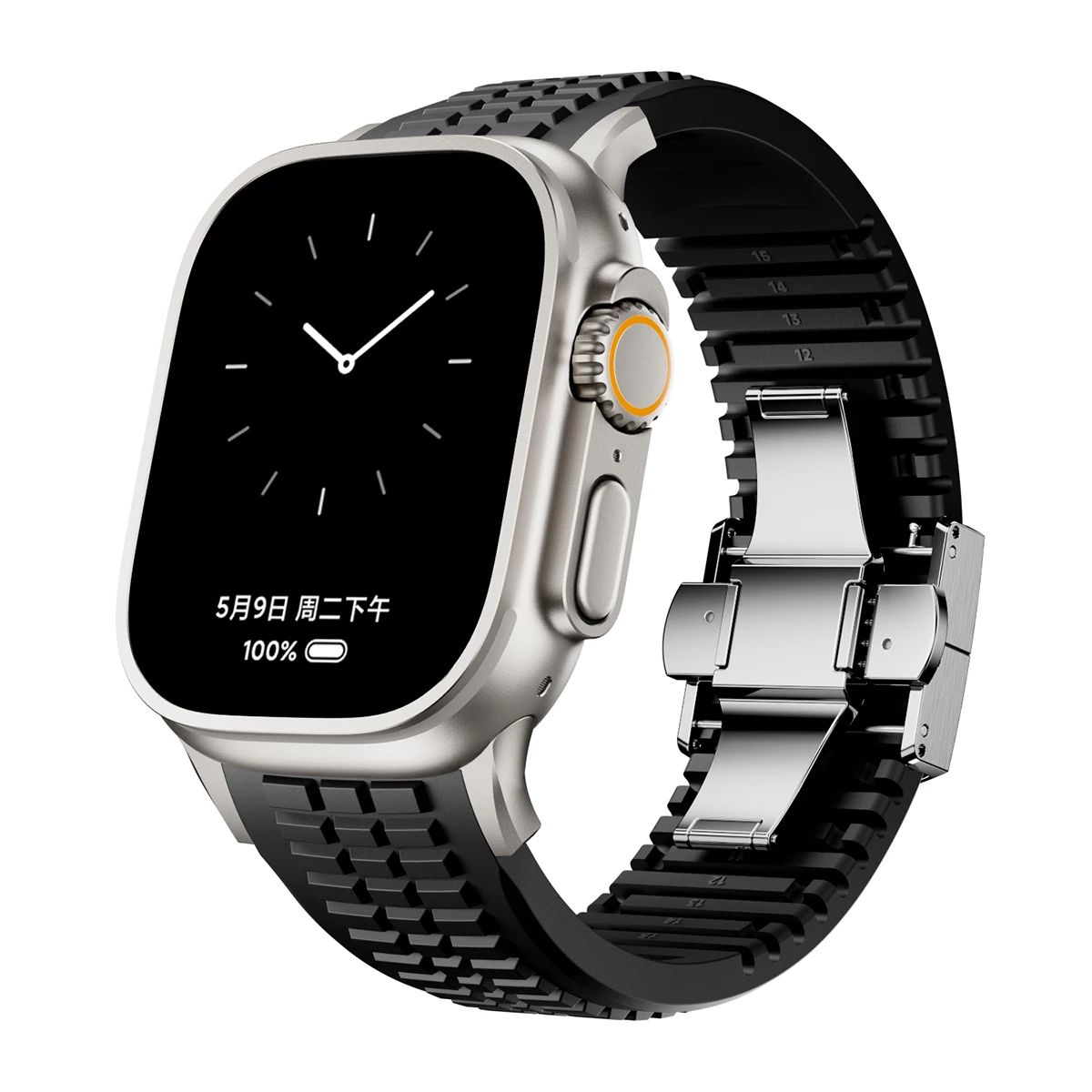 

Роскошный однотонный силиконовый спортивный ремешок с складной пряжкой, подходит для ремешка для умных часов серии 10/9/SE/8/7/6/ultra/ultra2