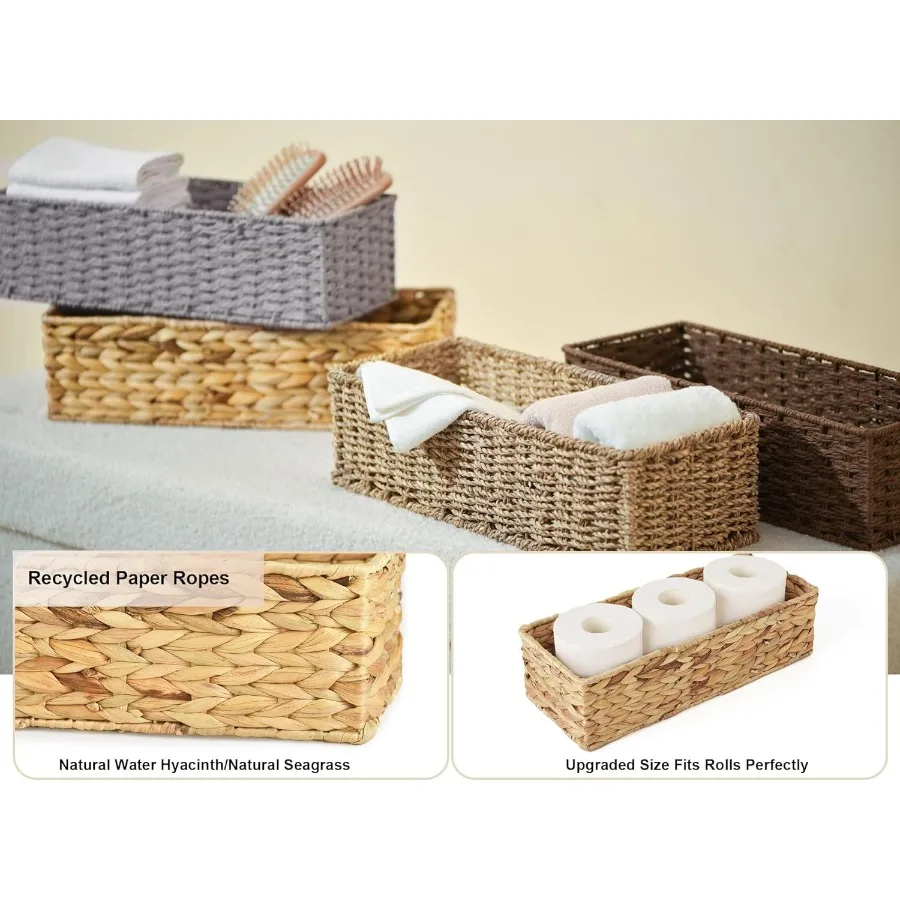 StorageWorks Wicker Tank Topper Basket Water Hyacinth Storage for Bathroom 2 Pack