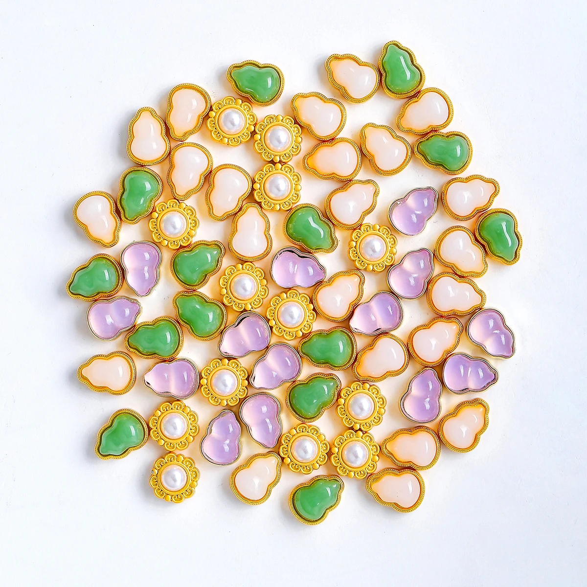 JD 10PC 18K Gold Plated Alloy Gourd Beads Imitation Green Jade Polished Loose Beads for DIY Bracelet Necklace Jewelry Making