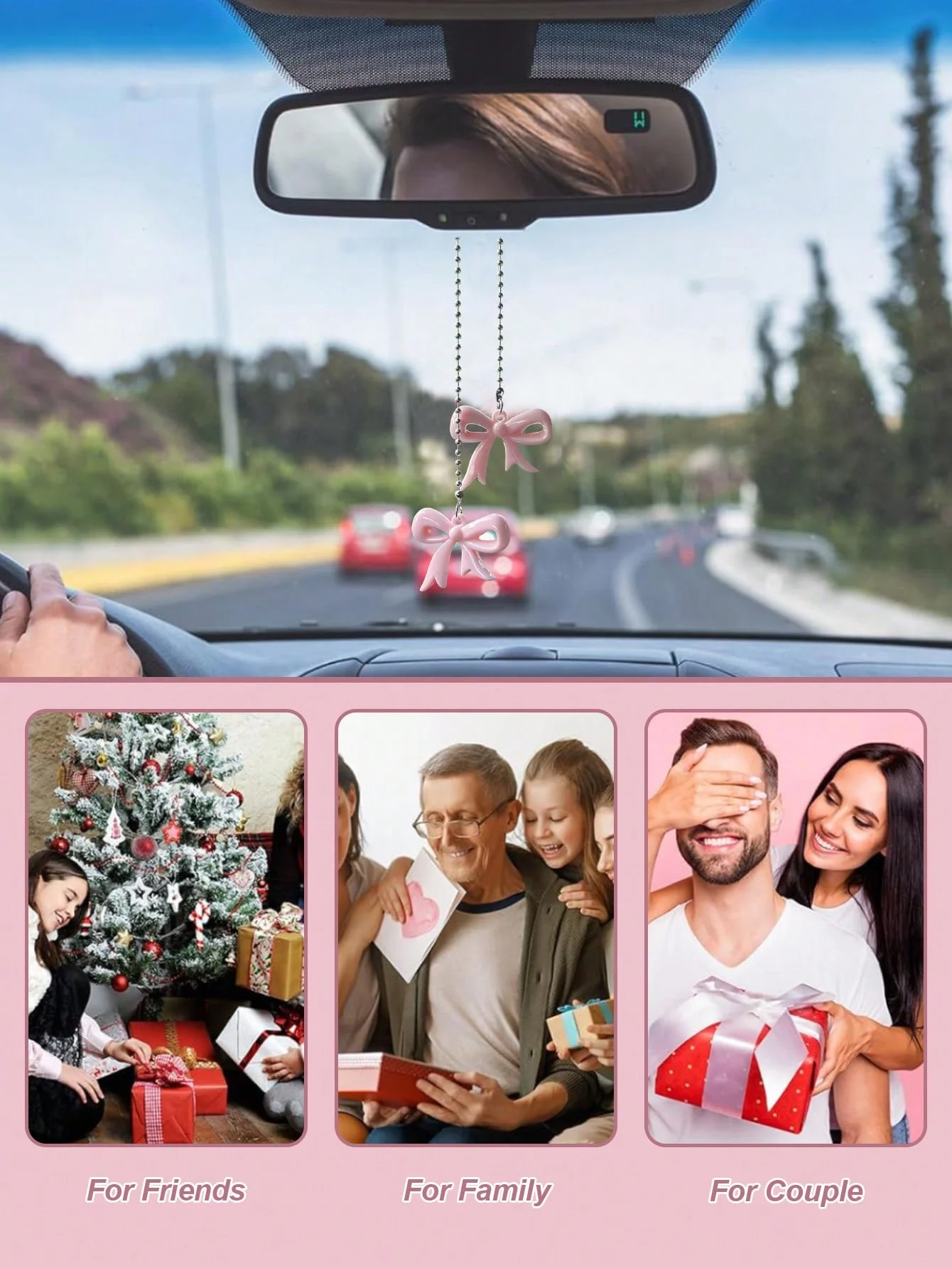 Симпатичная и стильная подвеска в виде зеркала заднего вида с бантом, гладкая цепочка из бисера из нержавеющей стали, женственное прикосновение (без блока обзора), декоративный вид сзади