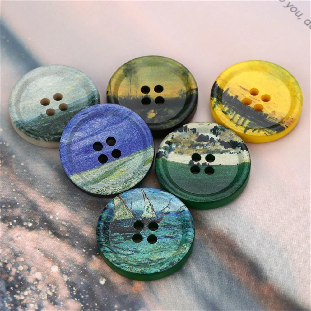 Gyanta Futam 4 holes Szállodai küldönc Táj nyomtatás 21mm-34mm DIY handmade Összevarrás kiegészítők számára Öltözés decorativa Szállodai küldönc Sportszer 5db