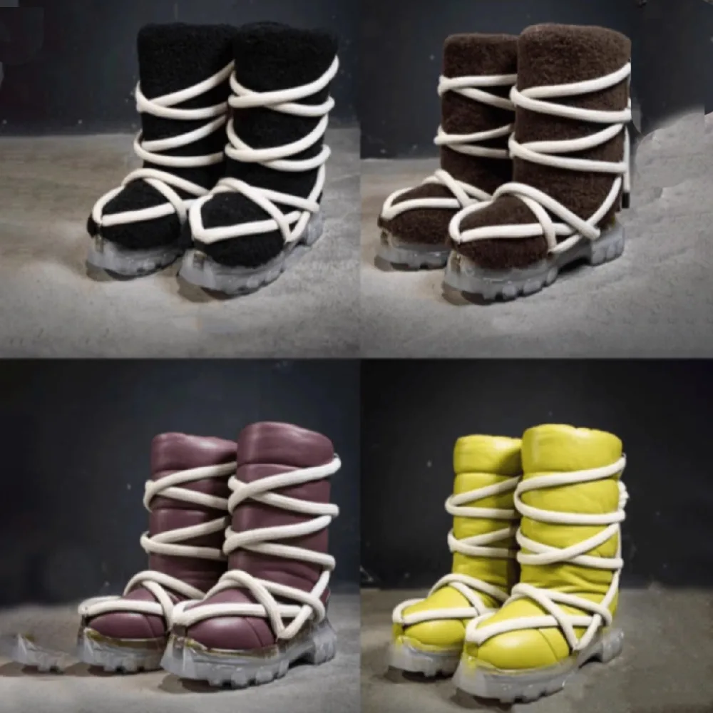 NIGO Women's Crazy Lace-up Snow Boots Lamb's Wool Round Toe Boots Couple Model High Street Retro Punk Style Shoes #NGSH1657