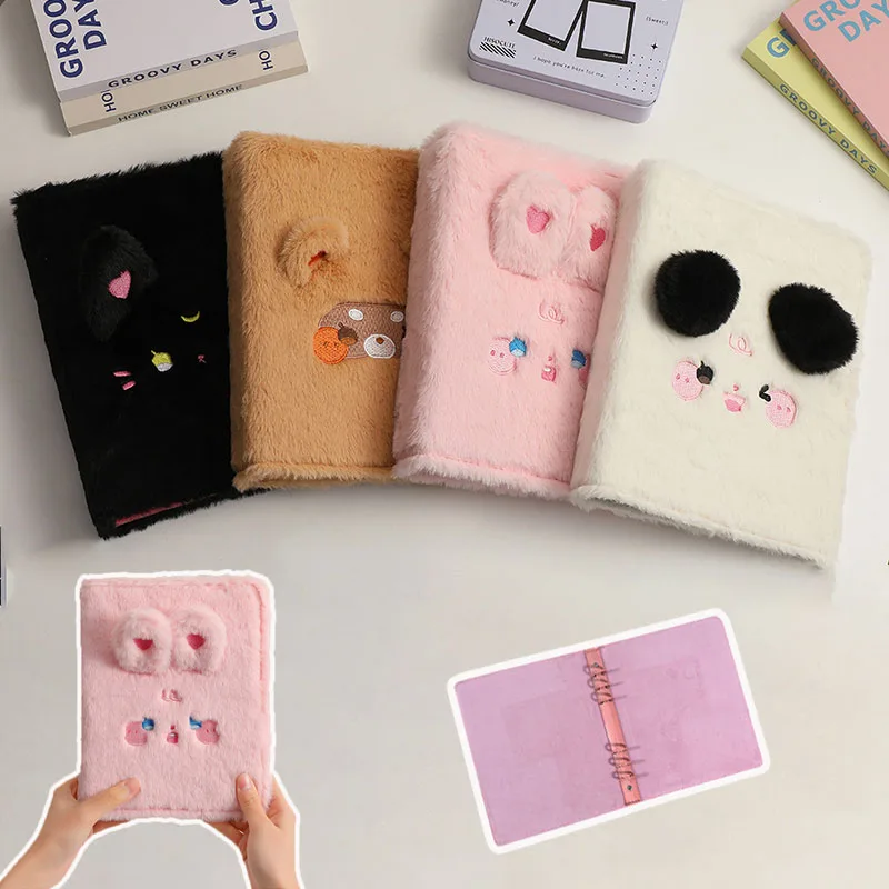 

Kawaii пушистый кот медведь A5 Kpop переплет для фотокарт коллекционная книга идол держатель для фотокарточек альбом канцелярские принадлежности мультяшный плюшевый