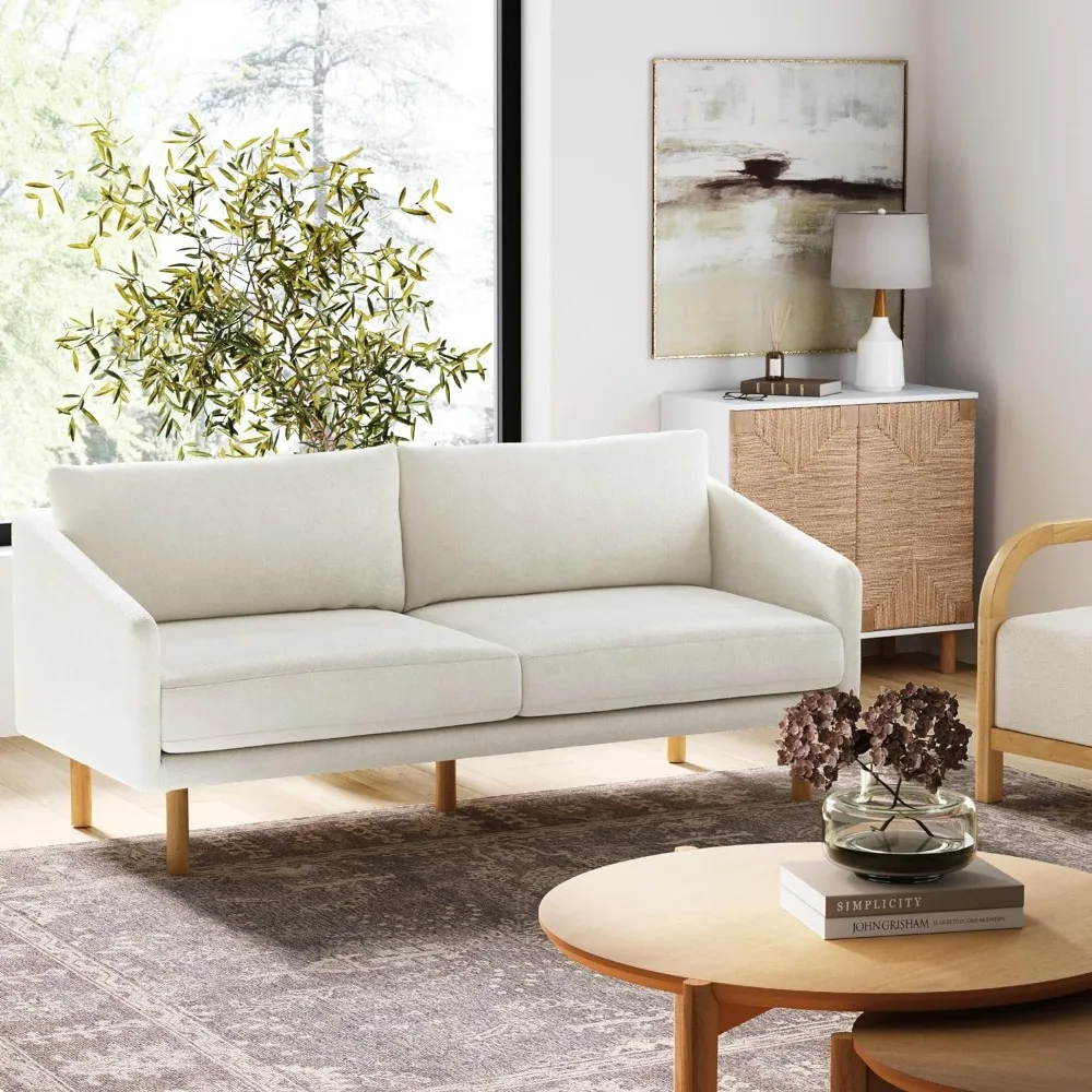 

Audrey 2-Seater Minimalist Modern Boucle Upholstered Living Room with Solid Wood Legs, White/Natural Brown - Loveseat Sofa