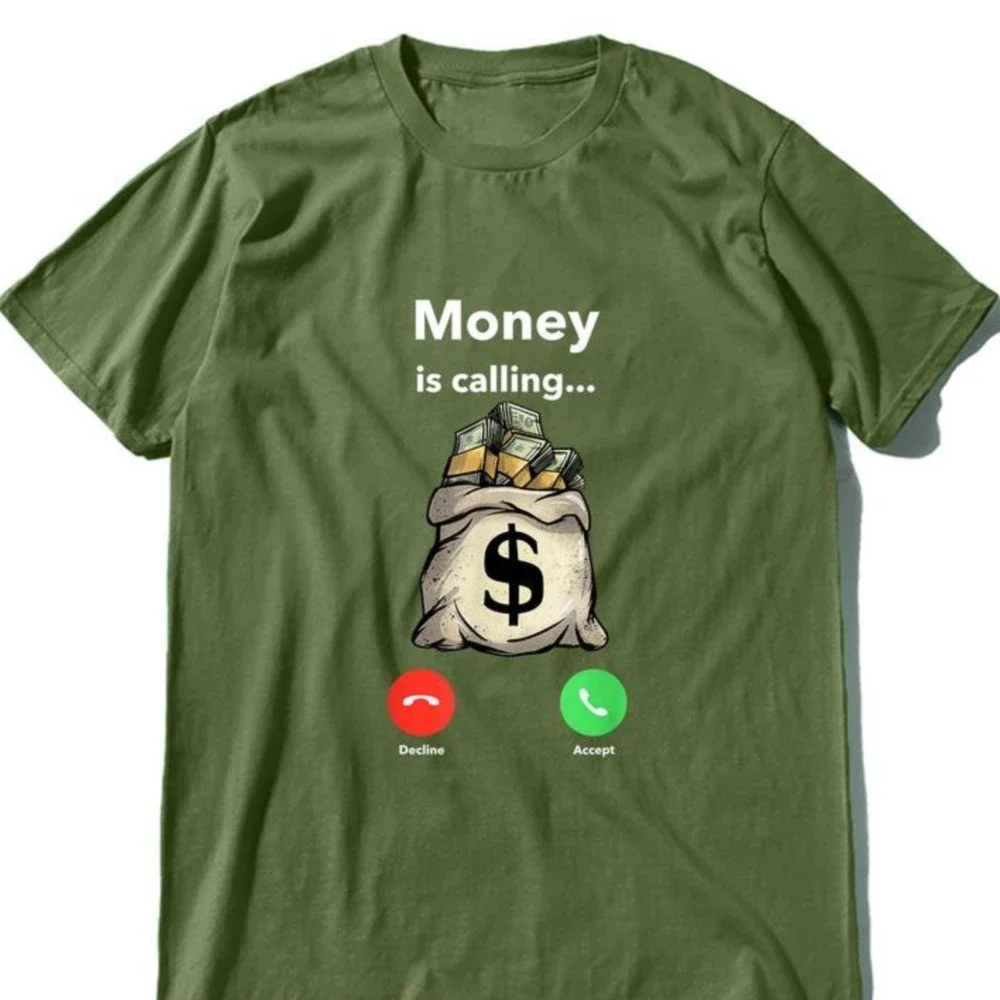 Cotton Tee Money Is Calling Cash Funny Vintage Men's T Shirt Funny Tees New Arrival Adult Tops