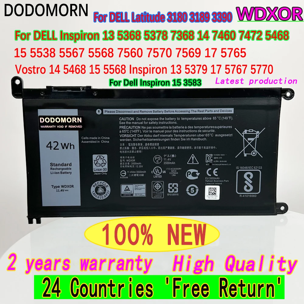 بطارية WDXOR 3CRH3 T2JX4 لأجهزة DELL Inspiron 13 5368 5378 7368 14 7460 7472 5468 15 5538 5567 5568 7560 7570 P66F 3189 في المخزن