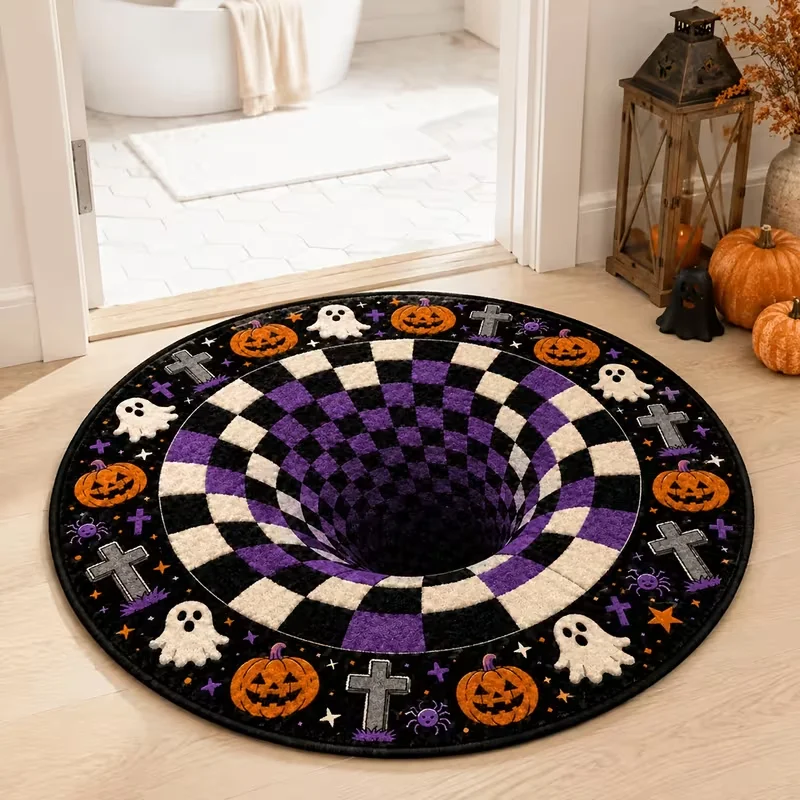 keleton Swirl Hole Round Rug Home Decor Guestroom Reading Nook Playhouse Club Game Area Rug Basement Indoor 2D Print Mat