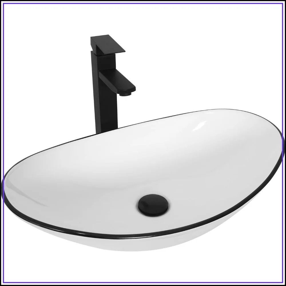 Ceramic Bathroom Sink White Boat Shape Above Counter Porcelain Vessel Sink for Bathroom Vanity