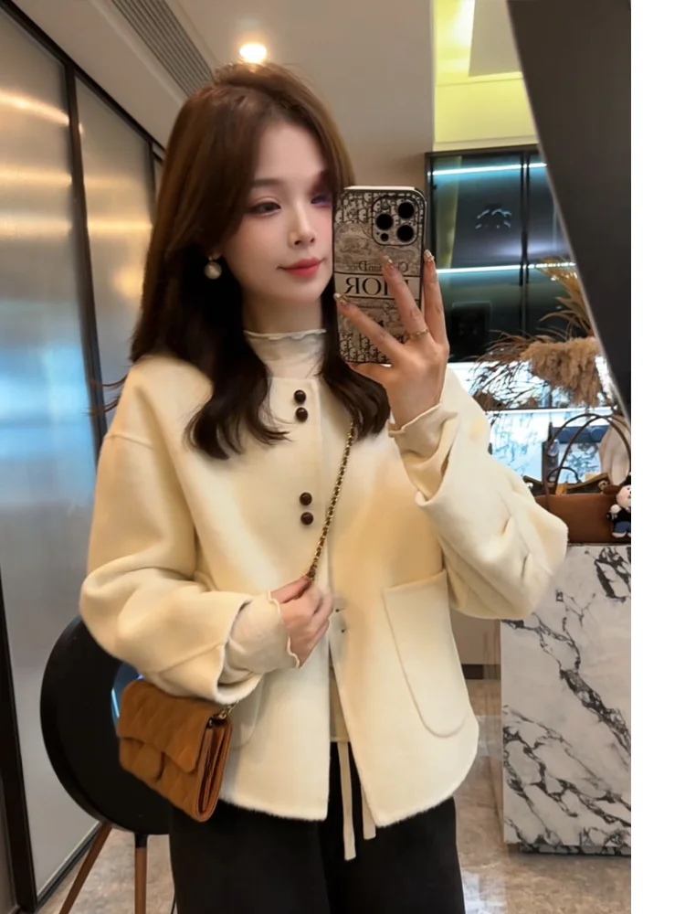 

Xuanxuanchen Quiet Clouds Autumn Winter ort Loose Women's Woolen Coat Sli Korean Design Commute Regular Sve Long rou...