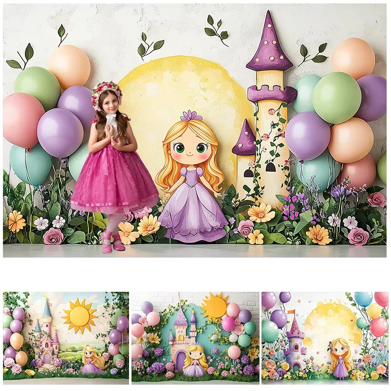 

LS Princess Castle Backdrops Kids Baby Cake Smash Birthday Photography Props Newborn Dceors Jungle Animals Background