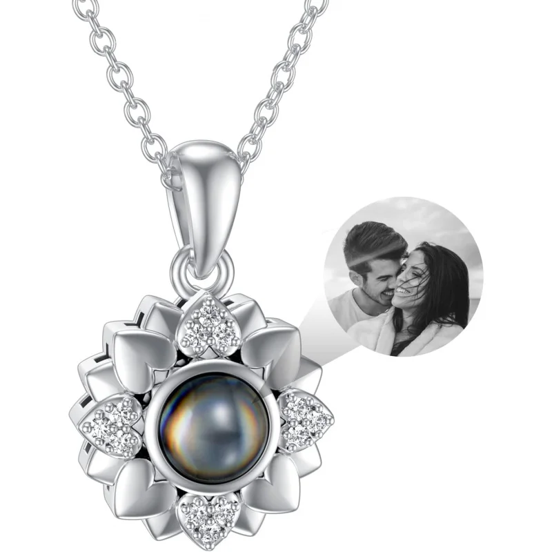

Personalized Photo Projection Necklace, Sterling Silver Custom Pendant Jewelry, Romantic Mother's Day Valentine Gift for Women