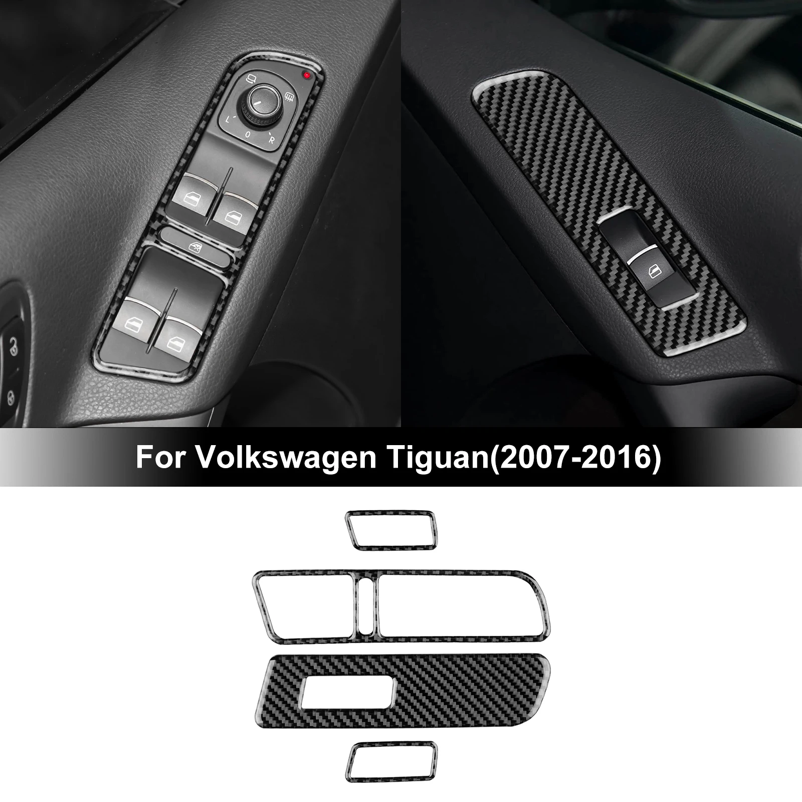 Car Window Switch Panel Sticker For Volkswagen Tiguan 2007 2008 2009 2010 2011 2012 2013 2014 2015 2016 Real Soft Carbon Fiber