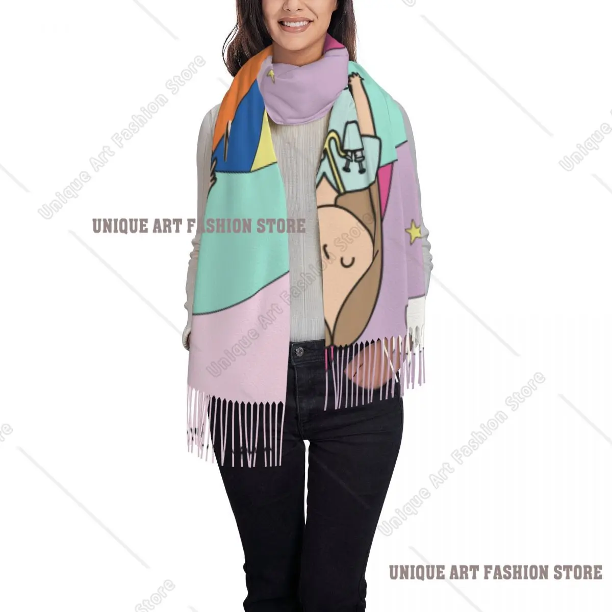 Custom Stylish Cartoon Doctor Nurse Printed Tassel Scarf Women Winter Fall Warm Shawls Wraps Lady Scarves
