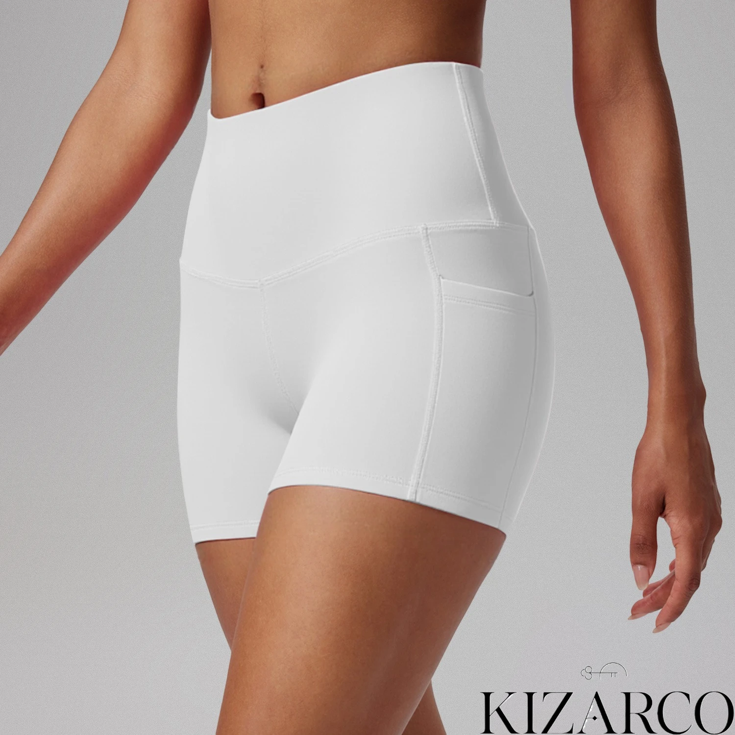 Vintage/Retro White Women's High Waist Running Shorts with Modern Fit Built-in Liner Tummy Control Butt Lifting Seamless Ribbed