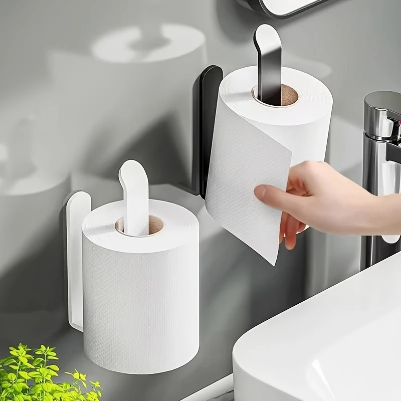 Minimalist White Plastic Tissue Holder: Easy Wall Mount, Compatible with Various Rolls, Fashionable And Space-Saving