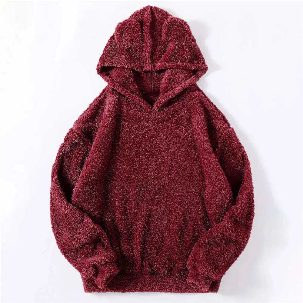 Winter Sherpa Fleece Sweater Fluffy Kawaii Teddy Bears Pullover Hooded Loose Fuzzy Tops Spring Warm Sweatshirts