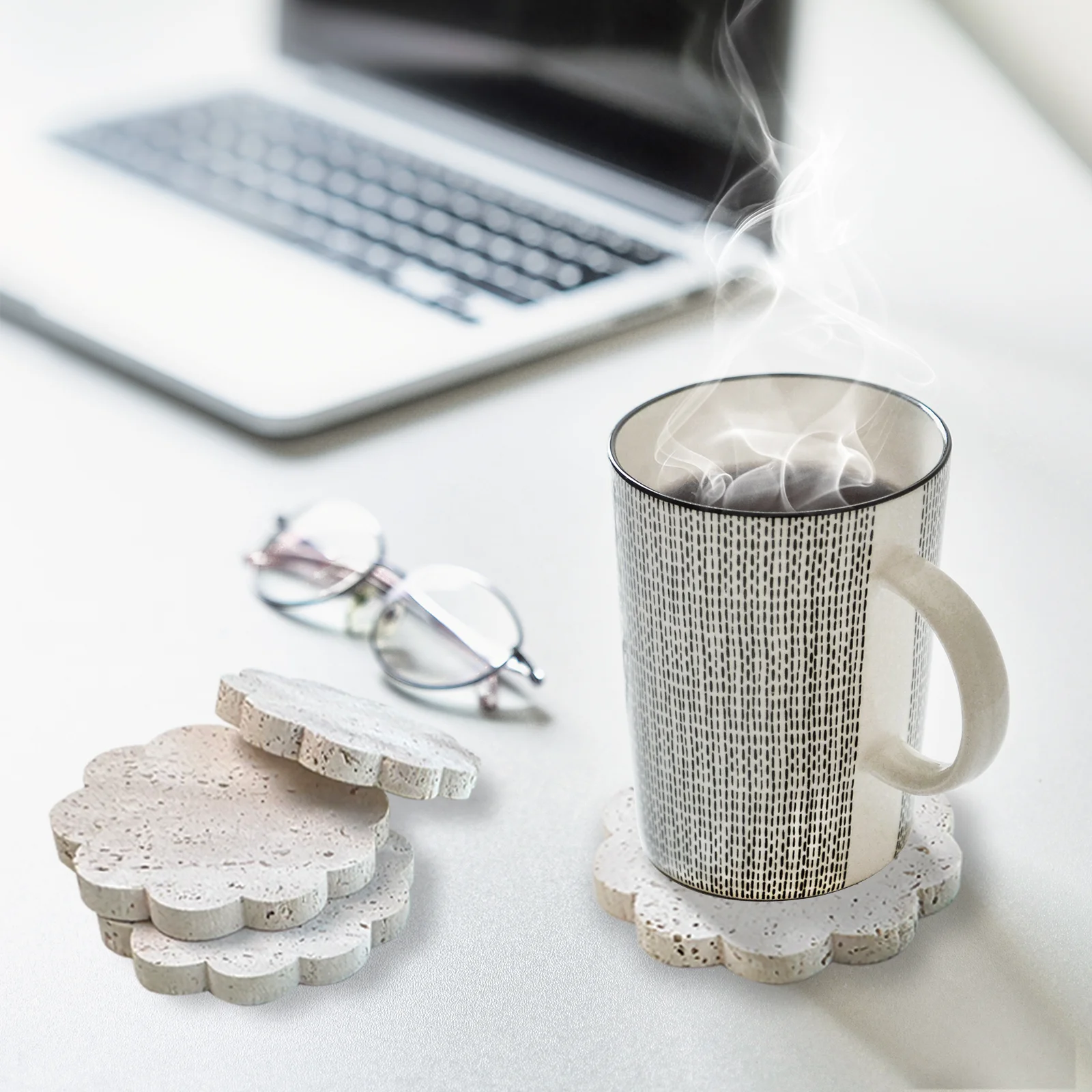 Marble Coasters Set of 4 Travertine Stone Coaster for Coffee Table, Bar Coasters for Drinks ( 4 x 4inch )