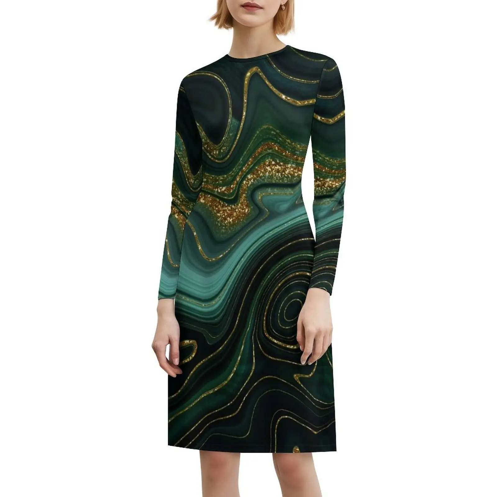 Ouro índigo malaquita falso mármore ii querida decote vestido elegante vestido de festa de verão para mulher textura de mármore geode