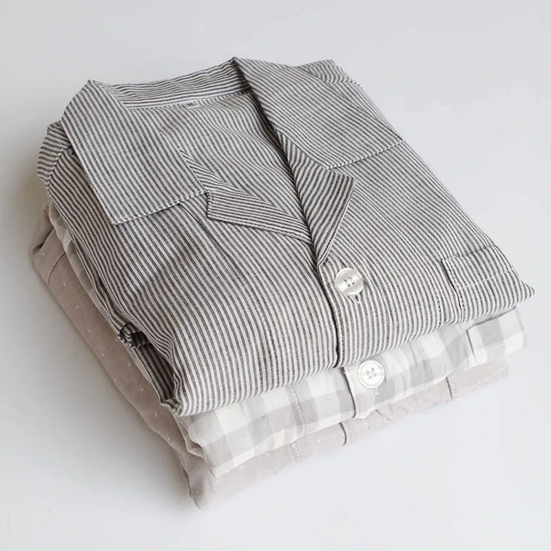 Men's Spring and Summer 100% Cotton Pajamas Sets Two-piece Clothes Thin Large Size Loosen Sports Home Wear Suit Plaid Sleepwear