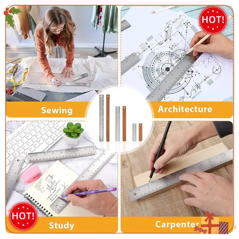 

Durable-5Pcs Cork Backed Ruler Stainless Steel Ruler, 6/8/12/14/16 Inch Metal Ruler,Straight Edge Ruler Non-Slip Metal Rulers