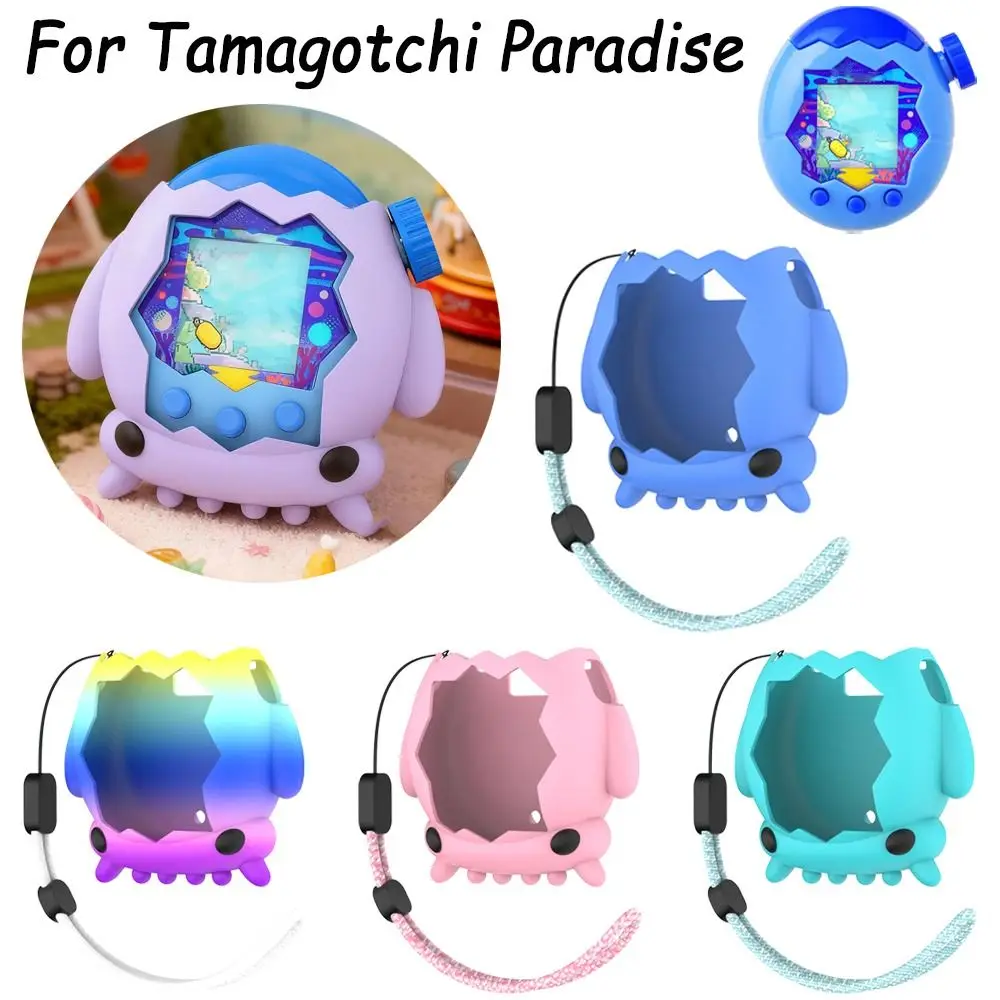 حافظة واقية لوحدة التحكم في الألعاب من السيليكون على شكل حبار كرتوني مع غطاء جلدي بحبل تغطية كاملة لـ Tamagotchi Paradise