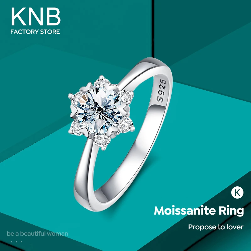 

KNB Glamorous 1CT Moissanite Diamond Snowflake Rings for Women Gfits Real 925 Sterling Silver Engagement Wedding Fine Jewelry