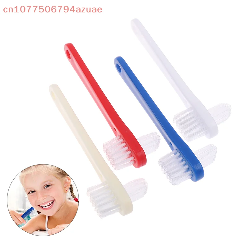 1 pz spazzolino da denti doppia testa spazzola manuale detergente per denti finti portatile al care fornitura protesi blu rosso bianco colore