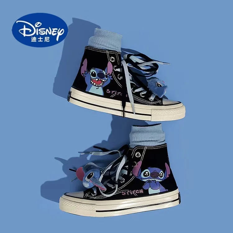 ديزني شعبية الكرتون عالية أعلى قماش أحذية رياضية |   حذاء أسود أنيق بتصميم فريد من نوعه، ملابس عصرية للجنسين #5