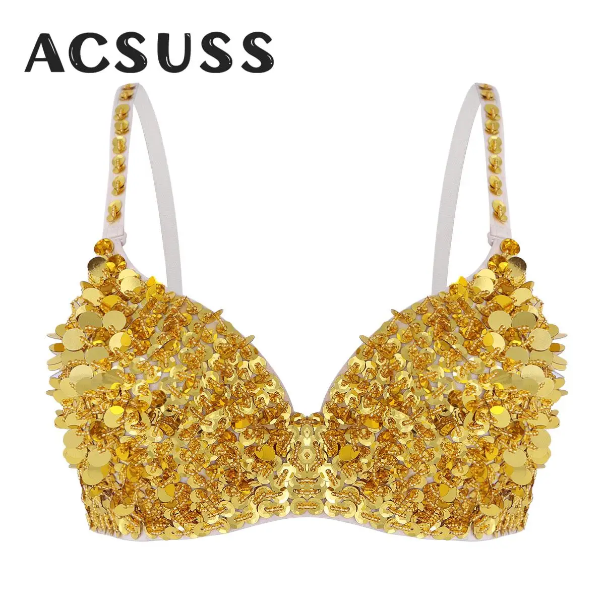 Women Fashion Bra Sequins Beading Padded Underwear Brassiere Tops Carnival Festive Costumes Raves Belly Dancing Party Clubwear