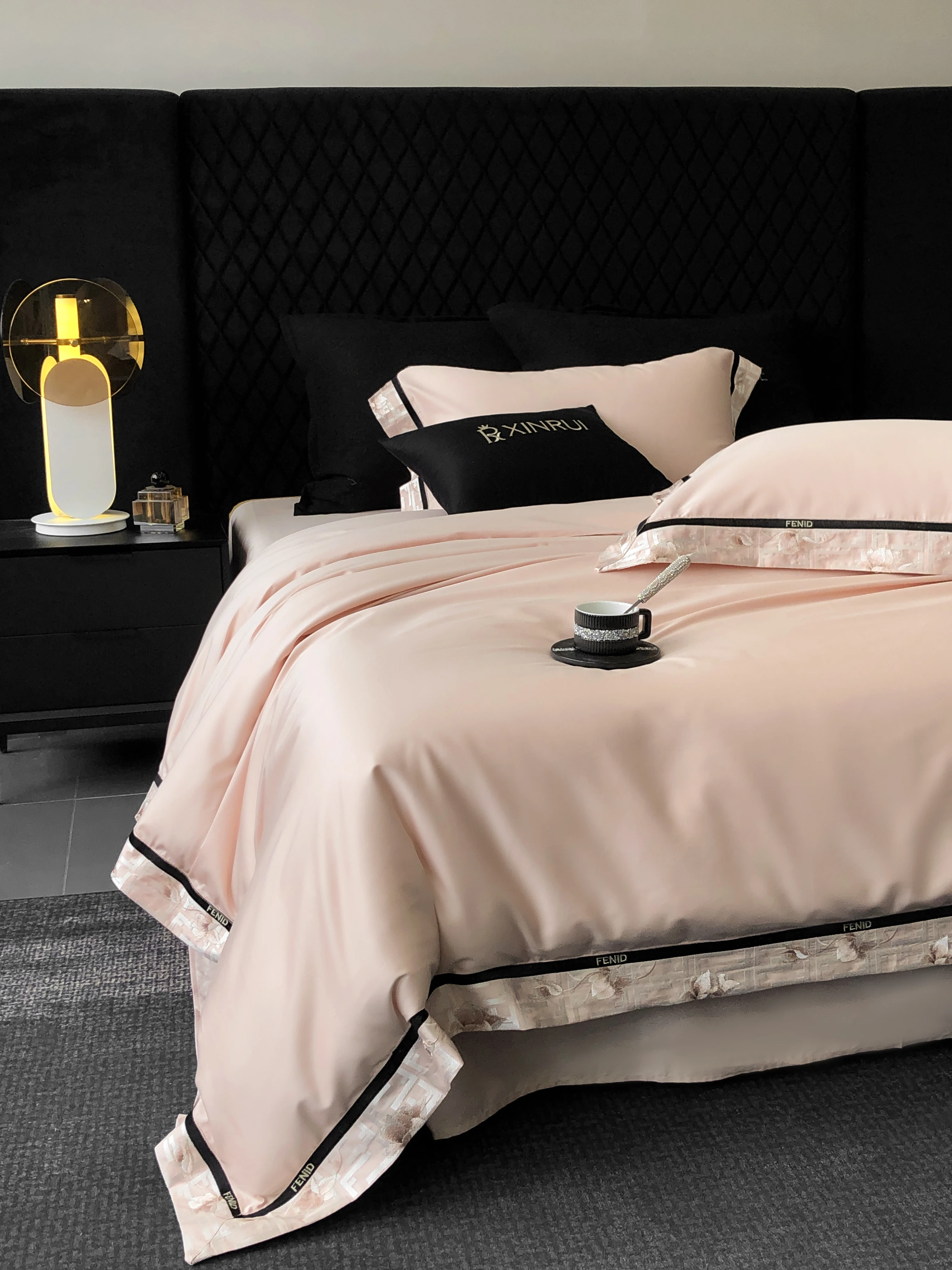 Euro Bedding Luxury Pink 100% Cotton Bedding Set Queen Bed Set Elegant Contrast Stripe Duvet Cover Set Sateen Bedclothes 4Pcs