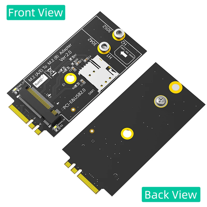 M.2 Key B to M.2 Key A+E Adapter with NANO SIM Card Slot for 3G/4G/5G Module Support 3042/3052 Type Key B M2 Wifi Card Converter