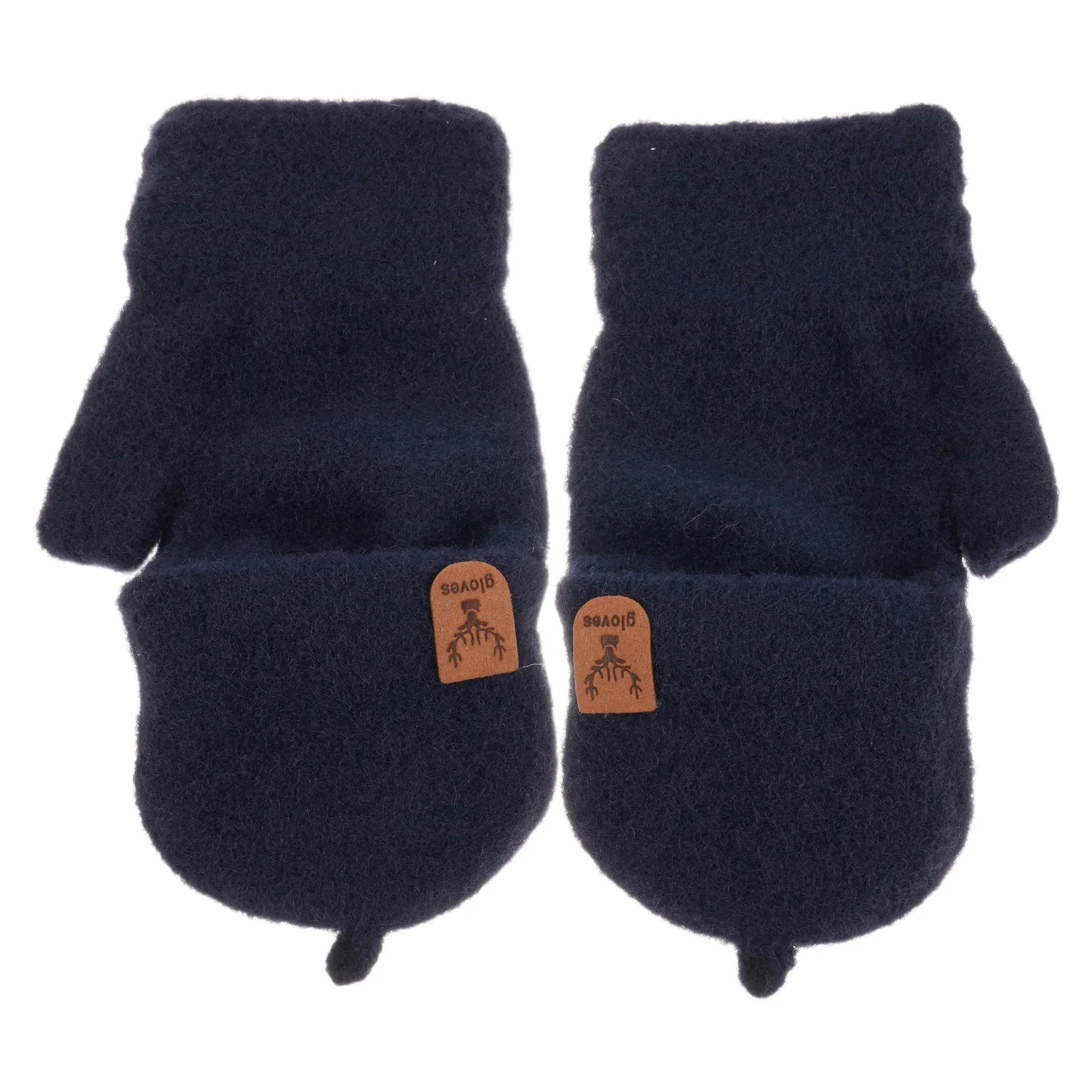 

1Pair Knitted Convertible Mittens Half Finger Gloves Navy Warm Winter Fingerless Gloves for Cycling Hiking Men