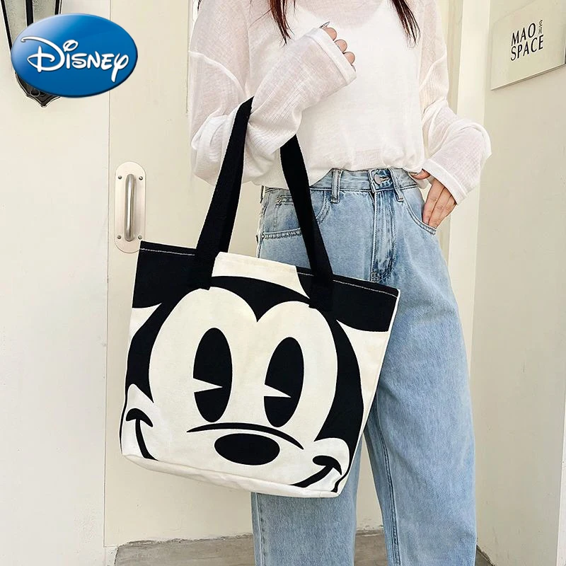 Disney 2023 New Cartoon Mickey Women's Handbag Student Fashion Canvas Shoulder Bag Donald Duck Large Capacity Shopping Bag