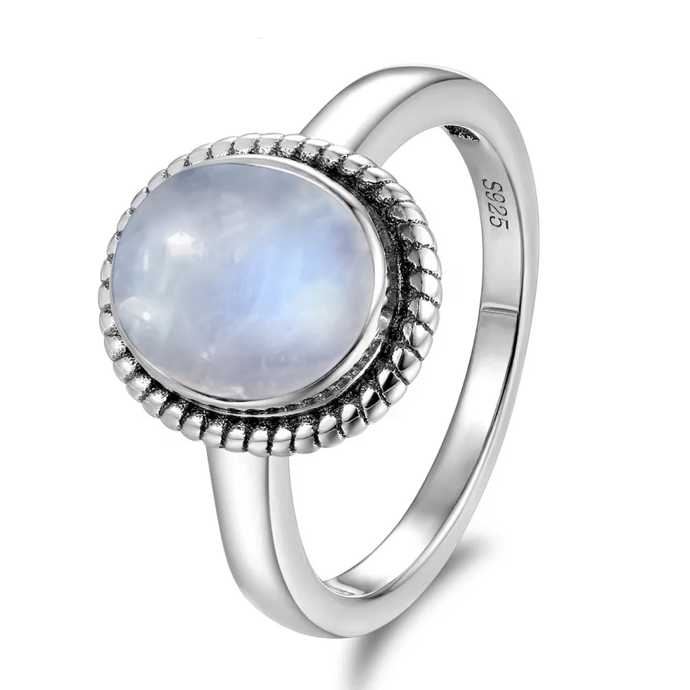 Vintage Style 925 Silver Natural Stone Rings with Moonstone Quartz Black Onyx Ring Round Oval Simple Rings For Women Men