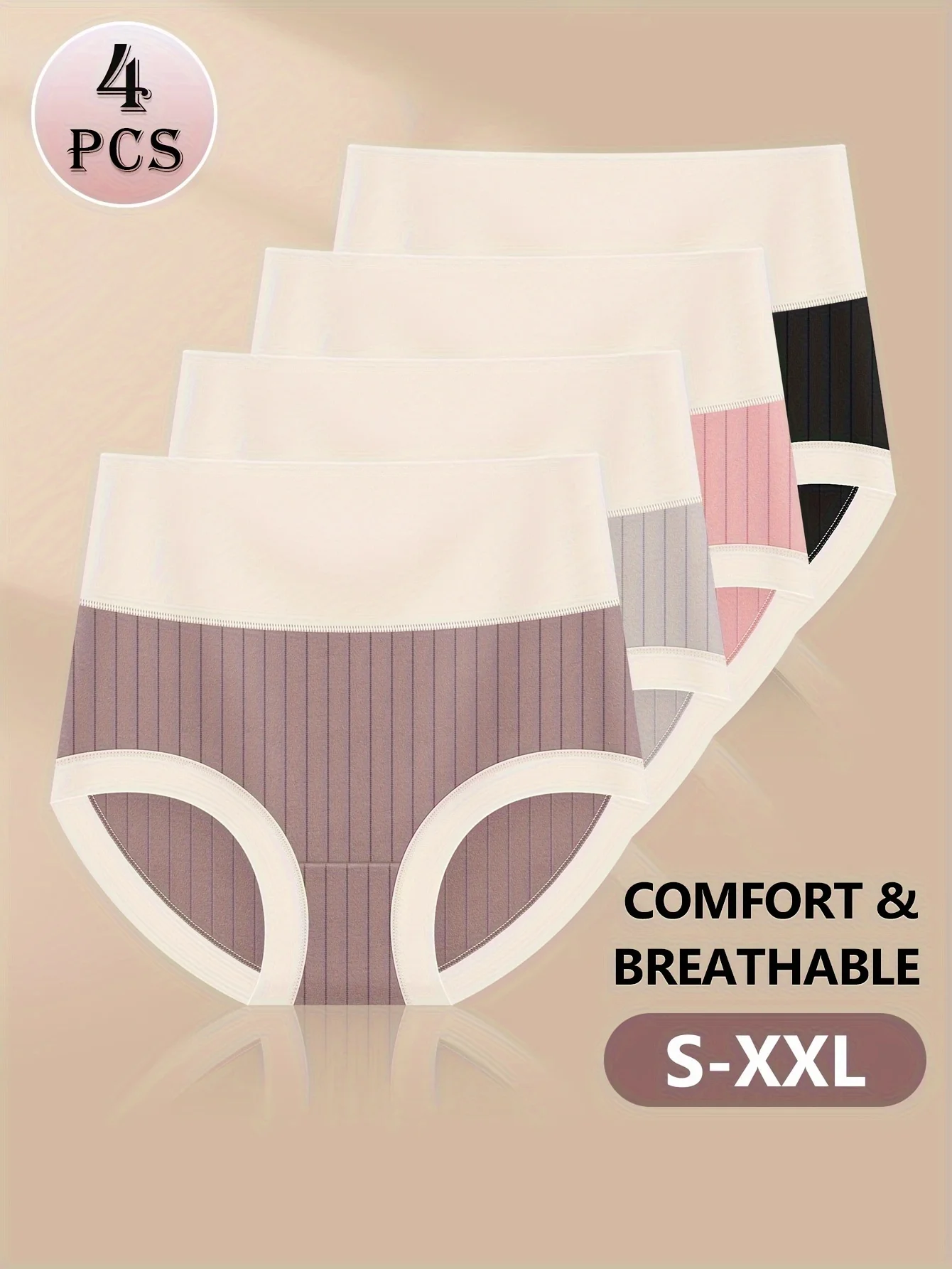 4pcs Comfortable Cotton High Waisted Panties for Women Fashion Clashing Colors Shape and Lift Hip Skin-friendly and Breathable