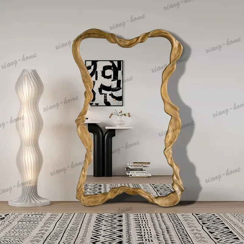 PG French special-shaped wave full-body mirro light luxury full-length mirror entrance wall hanging high-end decorative mirror